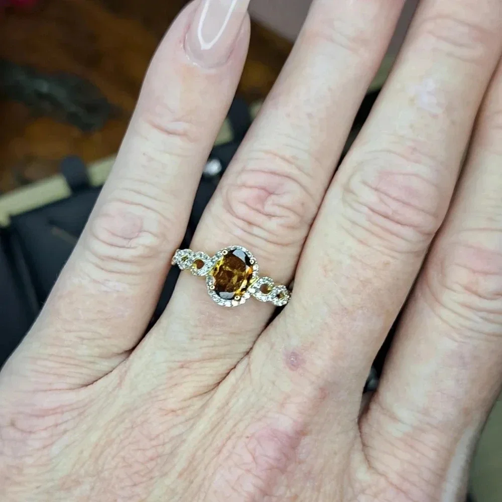 Golden Tourmaline & White Ziron Halo Enfinity style Ring.